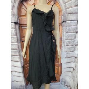 Brave Soul London Womens Black Frill Strappy Midi Black Wrap Dress Size M NWT #B